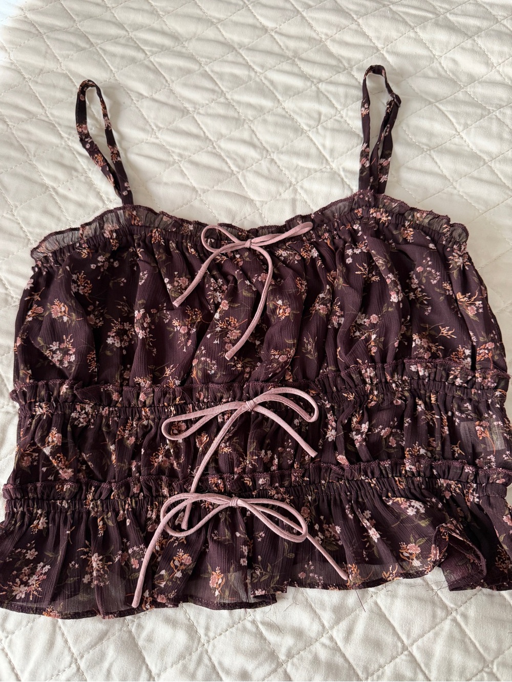 Floral Smocked PlumbTie-Front Detail Cami